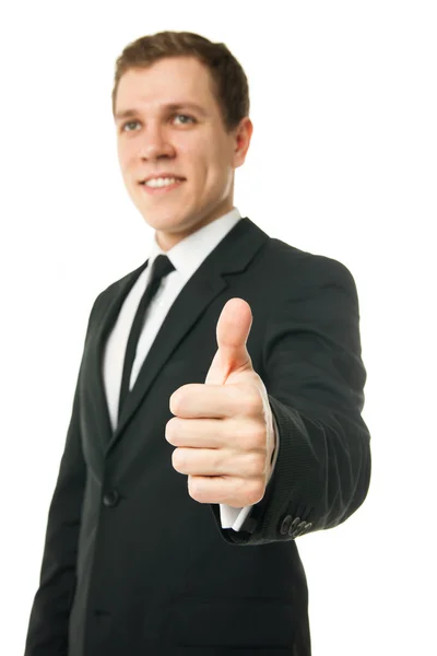 Šťastný podnikatel s palce gesto izolované — Stock fotografie