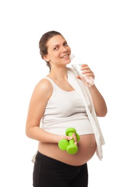 Hamile kız beyaz izole halter kaldırma