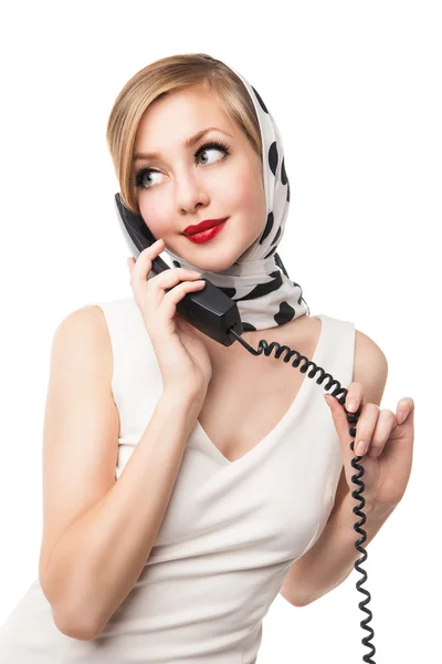 Blond woman talking on the phone. Retro. Isolated — Stock Photo, Image