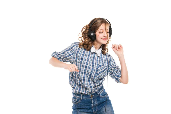Women with headphones in dancing motion — Stock Photo, Image