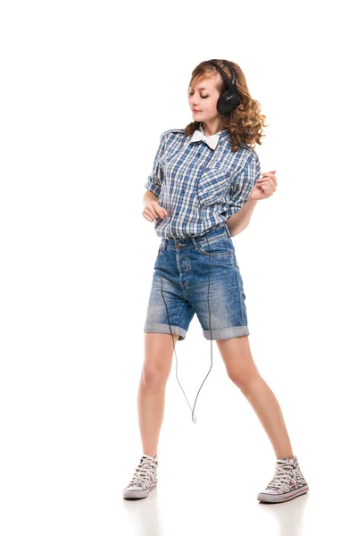 Femmes avec écouteurs en mouvement dansant — Photo