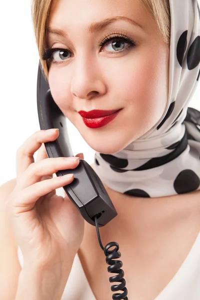 Blond woman talking on the phone. Retro. Isolated — Stock Photo, Image