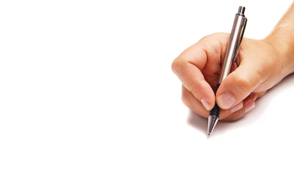 Beyaz arka plan üzerinde izole kalem tutan el