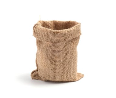 Brown empty sack bag, small isolated on white background
