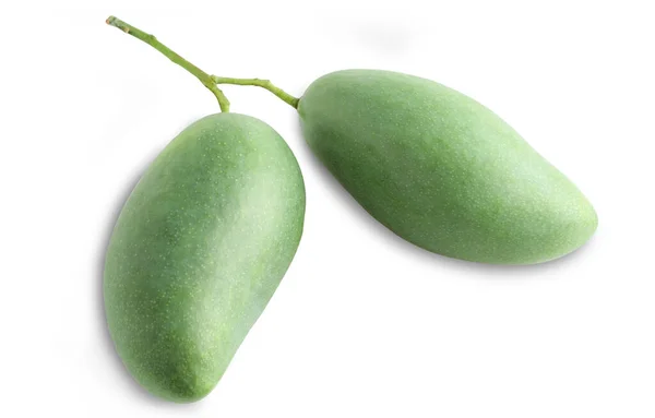Two Large Green Mangoes Freshly Isolated White — Stockfoto