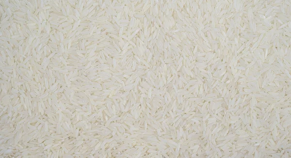 Organic White Raw Jasmine Basmati Rice Background White Long Seeds — Stock Photo, Image