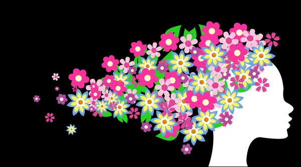 Beautiful girl with flowers in hair illustration — Stock Photo, Image