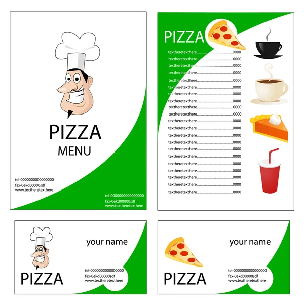 Menu e cartão de visita para restaurante pizza — Fotografia de Stock