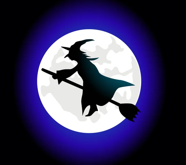 A cartoon witch flying on a broomstick — Stock Photo, Image