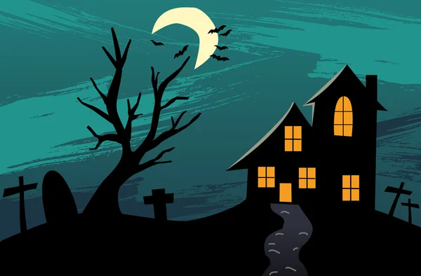 Хэллоуин фон с домом с привидениями — стоковое фото