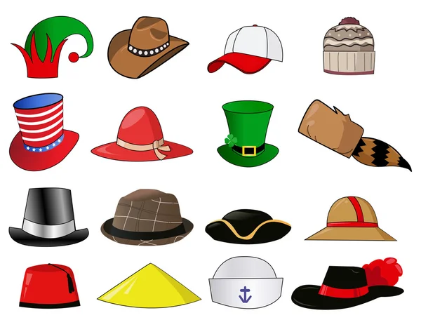 Verschiedene Hüte Illustration Symbole — Stockfoto
