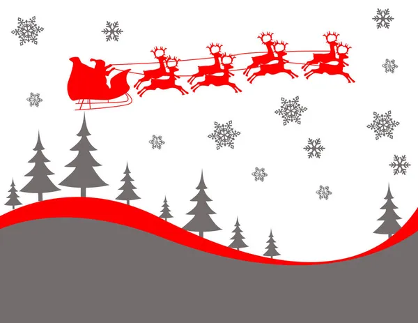 Silhouette Illustrazione Babbo Natale Volante Renne Natalizie — Vettoriale Stock