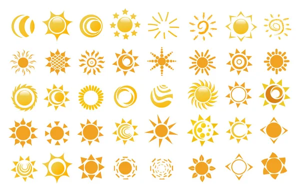 Set Glossy Sun Images — Stock Vector