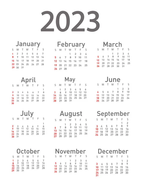 Calendário Para 2023 Ilustração Vetorial —  Vetores de Stock