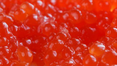 Kırmızı havyar. Parlak arkaplan ya da fon. 16 'ya 9 oranında bir masaüstü için duvar kağıdı. Makro. Seçici odaklanma. Doğal ışıklandırma