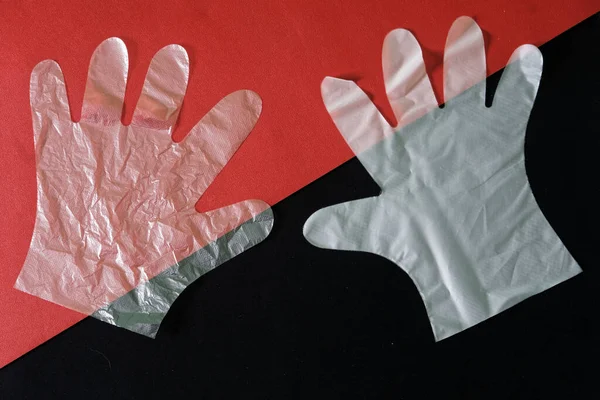 Comparison Silicone Cellophane Polyethylene Protective Gloves Precautions Covid Pandemic Black — Stock Photo, Image