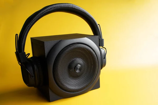 Haut Parleur Audio Noir Unidirectionnel Écouteurs Sans Fil Avec Oreillettes — Photo