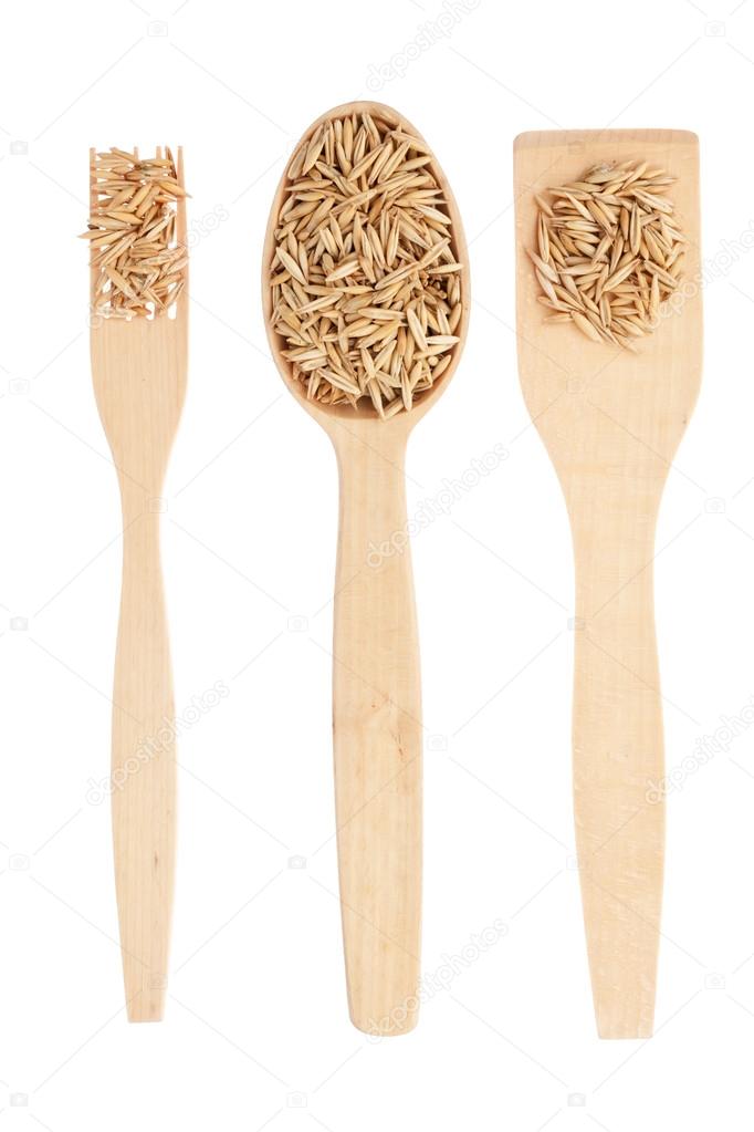 Wooden spoon, fork, paddle with oat