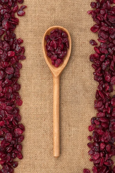 Wooden spoon with cranberries — Stock Photo, Image