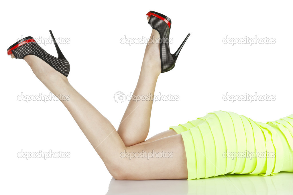 Lying woman in shoes