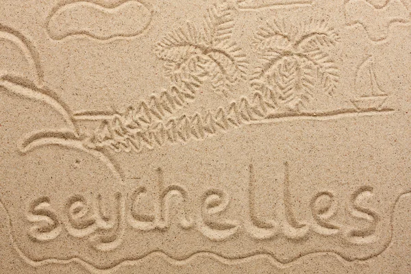 Seychelles handwritten from sand — Stock Photo, Image