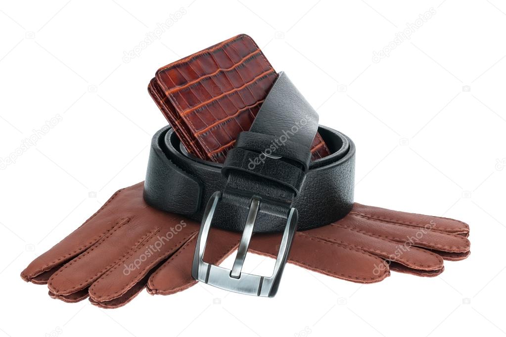 Mens wallet, belt and gloves