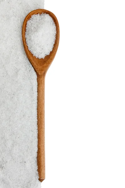 Wooden spoon with salt — Stock Photo, Image
