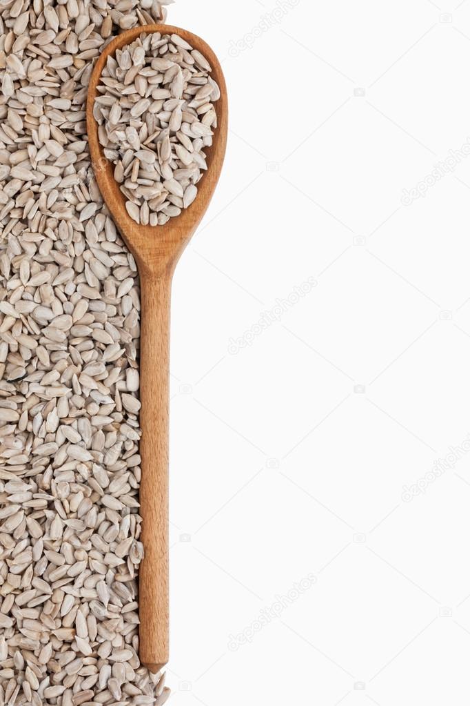 wooden spoon with sunflower seeds