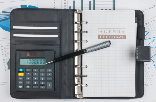 Diary, calculator and pen — Stock Photo, Image