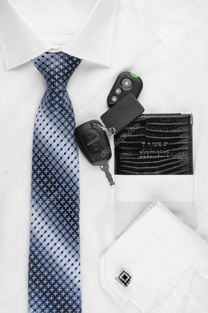  Road rights lying on the shirt  and tie