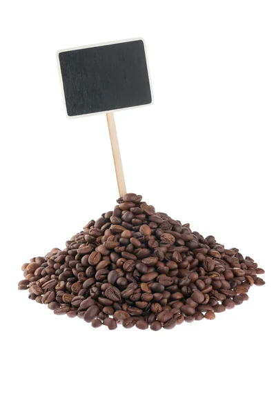 Tas de grains de café avec un pointeur pour votre texte — Photo