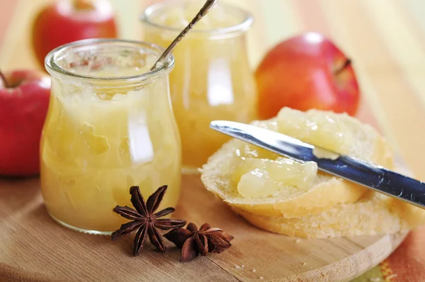 Jars of apple jam — Stock Photo, Image