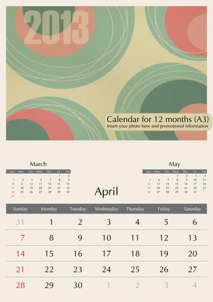 April. Kalender 2013. — Stockvektor