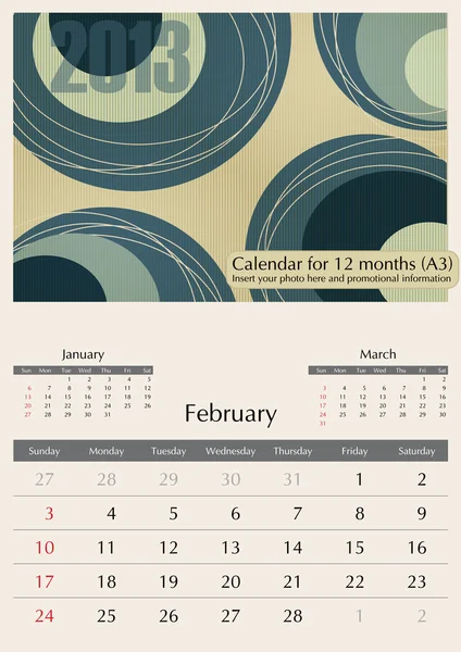 Februar. Kalender 2013 — Stockvektor