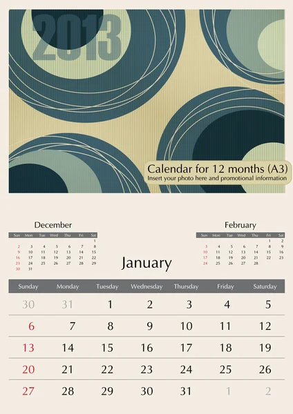 Enero. Calendario 2013 — Archivo Imágenes Vectoriales