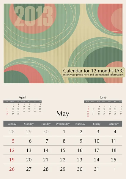 Mayo. Calendario 2013 . — Archivo Imágenes Vectoriales