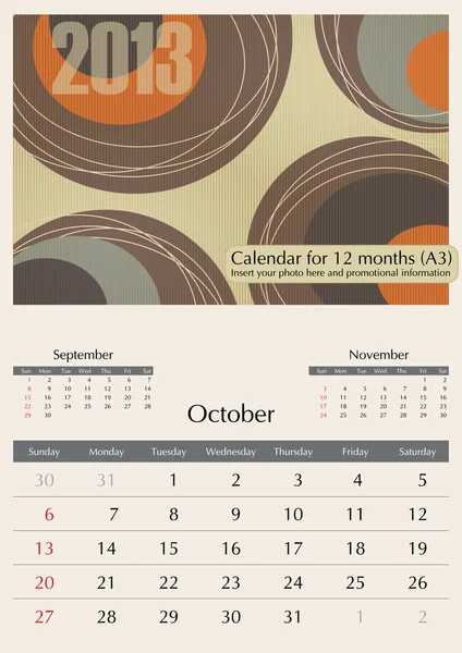 Octubre. Calendario 2013 . — Archivo Imágenes Vectoriales