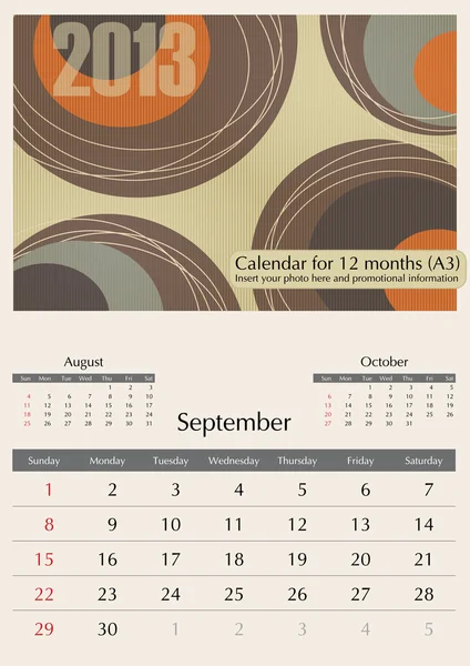 9 月。2013 年カレンダー. — ストックベクタ