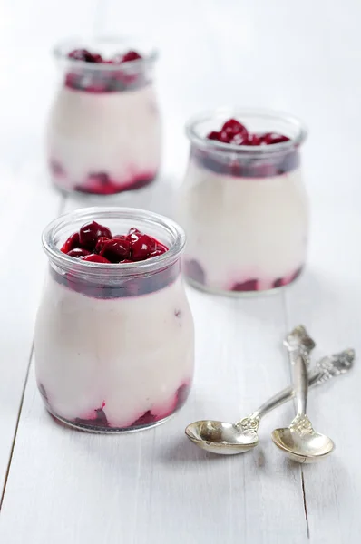 Fruit dessert with cherry — Stock Photo, Image