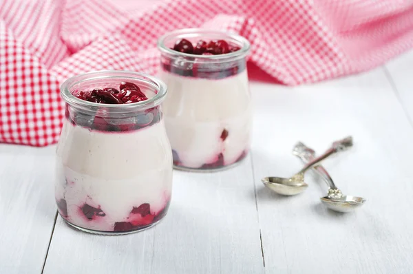 Fruit dessert with cherry — Stock Photo, Image