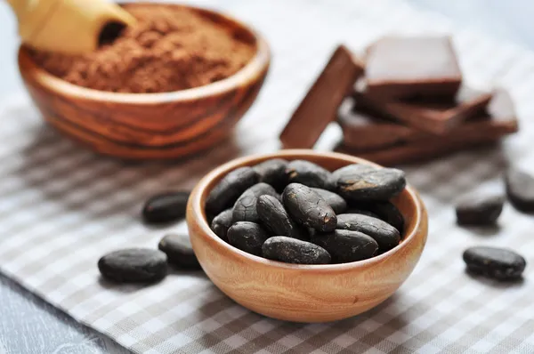 Granos de cacao y cacao en polvo —  Fotos de Stock