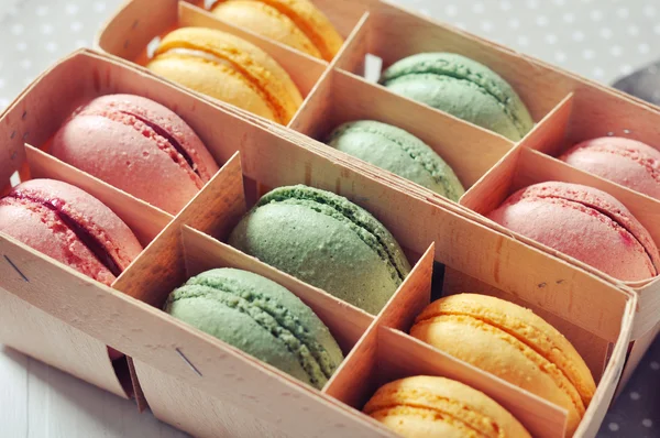 Box with colorful macaroons — Stock Photo, Image