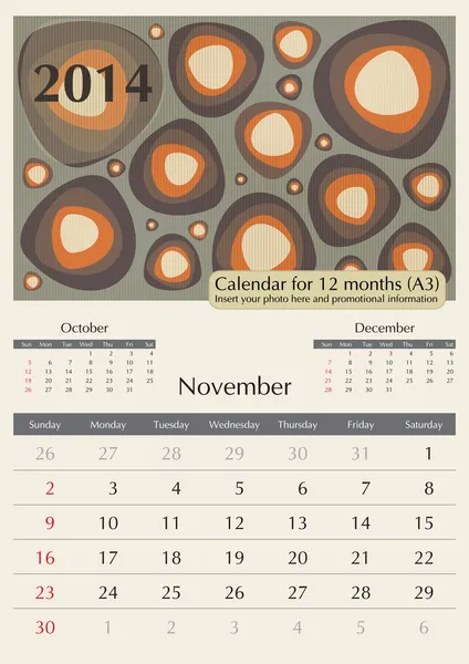 Calendario 2014 — Vector de stock