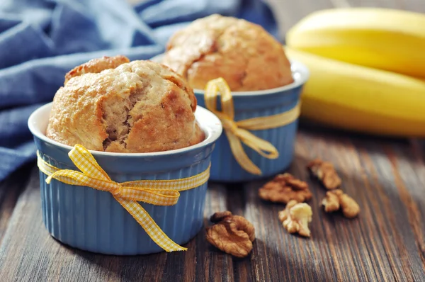 Banana muffins in baking mold — Stock Photo, Image
