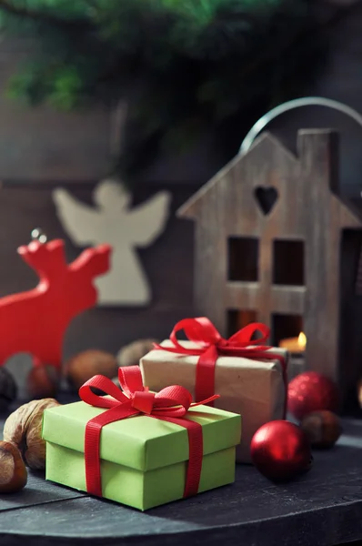 Gift boxes and lantern — Stock Photo, Image