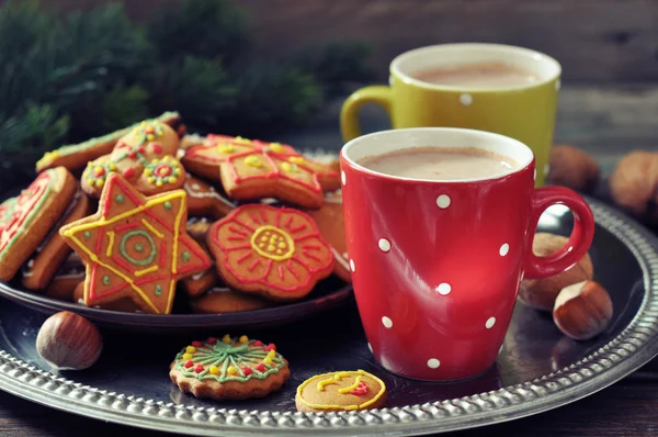 Zencefilli kurabiye ile sıcak çikolata — Stok fotoğraf