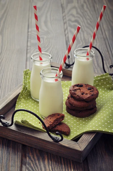 Milch in kleinen Gläsern — Stockfoto