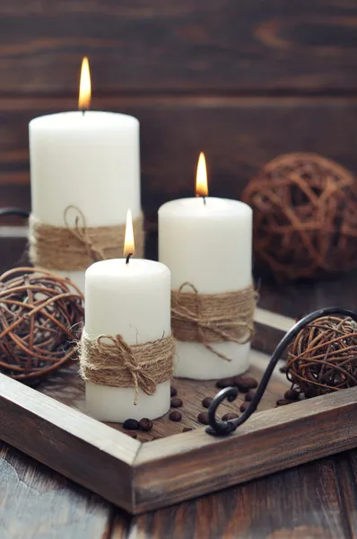 Candles on  vintage tray Royalty Free Stock Photos