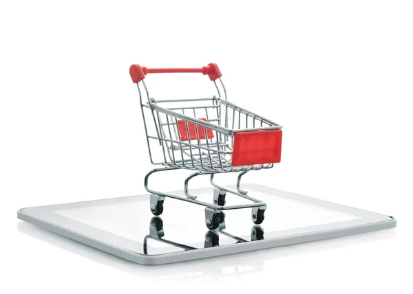 Carrito de compras en la tableta PC — Foto de Stock