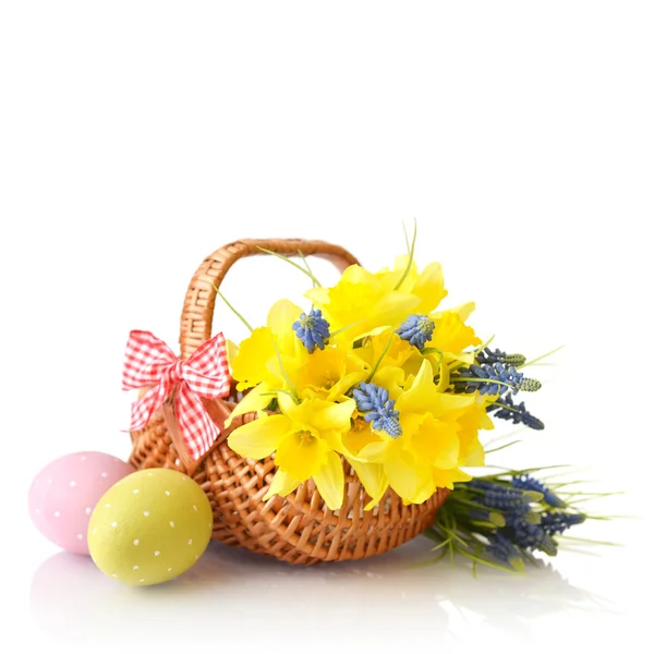 Narcisos e ovos de Páscoa — Fotografia de Stock
